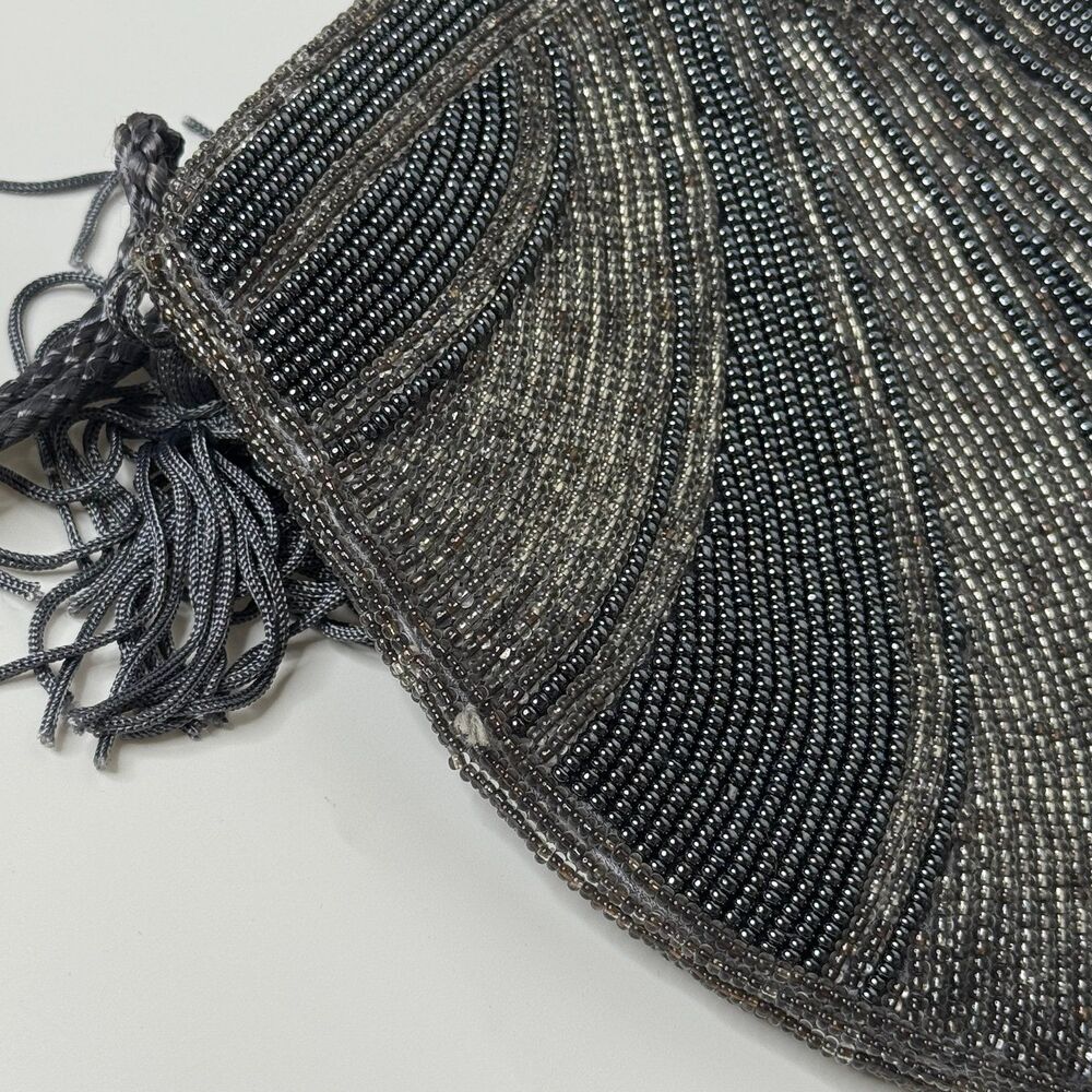 Beaded Purse Grey Elegant Small Shoulder Bag Theater Old Money Opera Cocktail - Picture 10 of 10